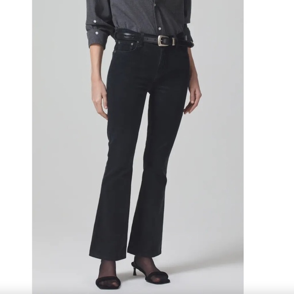 Citizens of Humanity Isola Flare Corduroy Pants, Washed Charcoal Black, Size 26 - Picture 10 of 12